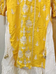 Yellow Embroidered Kurti