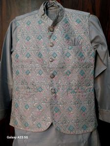 Silver color  kurta pjama with  jacket