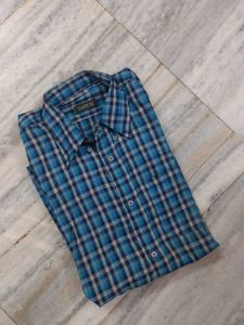 Blue Plaid Long Sleeve Button-Down Shirt