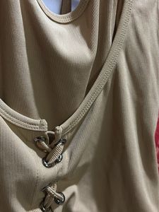 Cute Beige Tie Up Crop Top