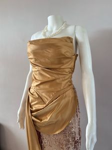 SATIN GOLD SEQUINED GOWN