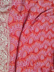 Red Bandhani Saree With Blouse full length