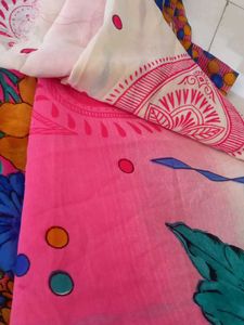 Pink Floral Print  - new Saree