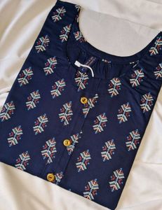 Dark Blue Printed Cotton Kurti