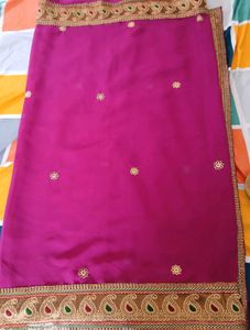 Rani Pink Beautiful Embroidered Saree