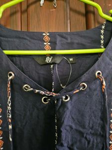 Boho Embroidered Tassel Top