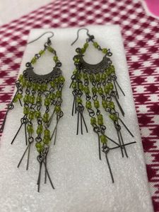 Green Beaded Dangle Earrings