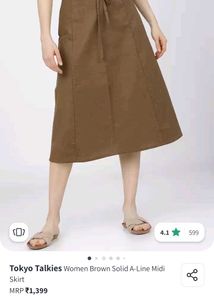 Brown A-Line Midi Skirt