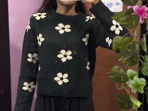 black daisy knit sweater