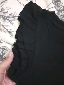 Zudio Black Crop Tee With Ruffled Sleeves