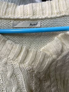 Cream Knit V-Neck Sweater