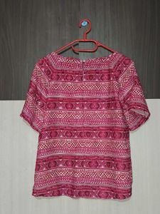 Pink Geometric Print Short Sleeve Top