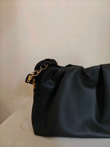 Black Ruched Shoulder Bag | Gold Chain