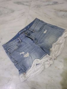 Blue Laced Denim Shorts