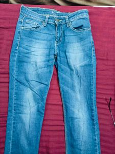 Navy Blue Jeans With Faded Style