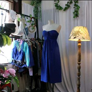 H&M Blue Strapless Midi Dress
