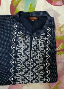 Navy Blue Sleeveless Kurti with Ethnic Embroidery