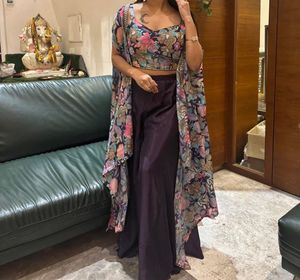 Crop Top Plazo Pant And Jacket