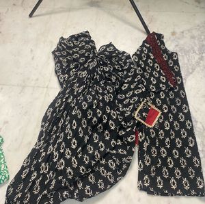 Black  Printed Cotton Kurti With Salwar