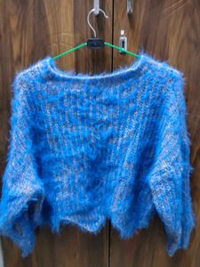 Blue Fuzzy Knit Sweater