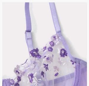 Floral Embroidery Lace Mesh Lingerie Set