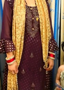 Elegant Brown Embroidered Gown