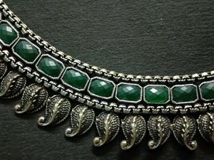 Green Silver Oxidised Necklace Set