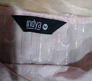 &#39;INDYA&#39; Peach KURTA Full Set With duppatta+Tassel