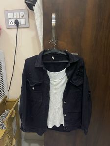 Black Denim Jacket And White Inner