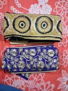 Embroidered Fabric Trims - Gold &amp; Blue (15 Meter)