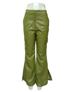 Green Faux Leather Cargo Pants