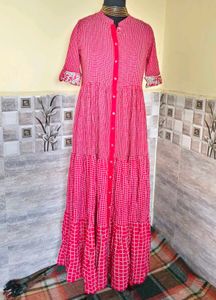 Pink Checkered Maxi Designer Showroom Dress