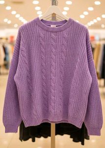 Lavender Cable Knit Cropped Sweater