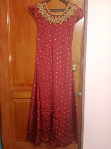 Festive Long Gown Dress With Netted Dupatta