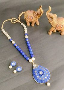 Blue And White Colour Beads Necklace