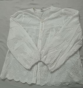 White Eyelet Button-Down Top