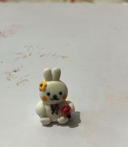 Kawaii Bunny Figurine with Rose Flower