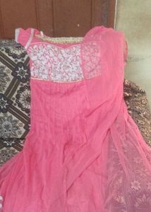 Anarkali Gown with dupatta and bottom pants.