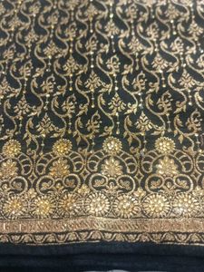 Elegant Black &amp; Gold Saree 1400  Price Hand Work
