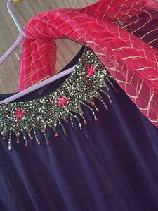 Dark Purple Umbrella Frock With Dupatta
