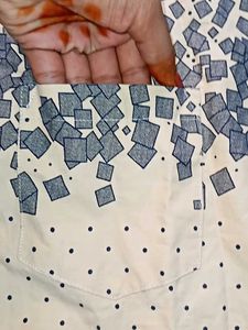 Beige Polka Dot / Cobalt Abstract Panel Shirt