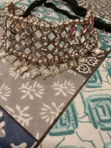 Oxidized Silver Chocker With Earrings Set