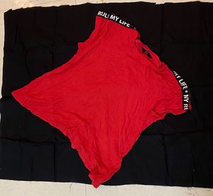 Red Ribbed T-Shirt with Accents