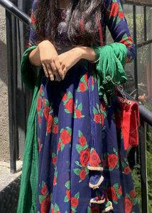 Floral Print Anarkali with Ruffle Detail