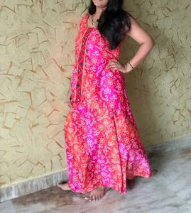 Red Floral Print Kurta Umbrella Plazo Set