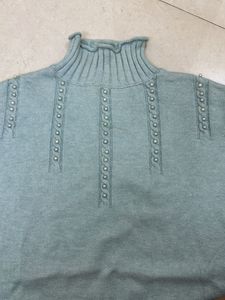 Mint Green Embellished Mock Neck Sweater