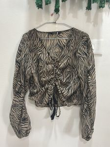 Black and Beige Front Tie Up Top