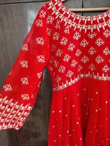 Red Embroidered Anarkali Suit
