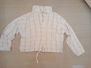 White Checks Print Crop Shirt