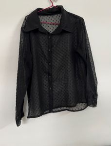 Sheer Black Button-Down Top